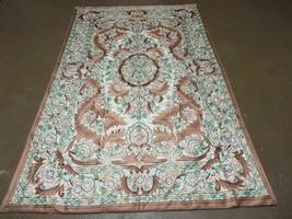4&#39; X 6&#39; Vintage Embroidery Hand Stitched Rug Silk On Cotton India Backing Nice - £313.46 GBP