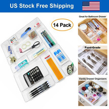 14Pcs Clear Plastic Drawer Organizer Tray 4-Size For Vanity Cabinet Home... - $33.99