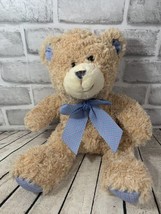 Walmart plush tan cream beige teddy bear blue plaid ears feet bow ribbon - £31.55 GBP