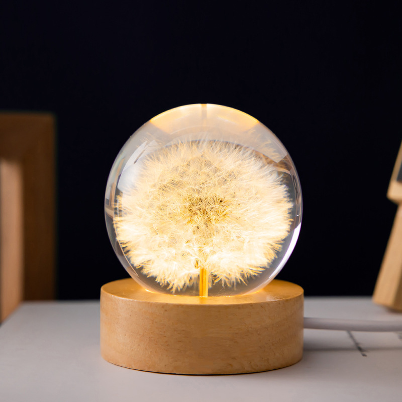 Flower Version 3D Crystal ball with beech wooden base, Christmas Gift - $20.70 - $20.77