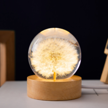 Flower Version 3D Crystal ball with beech wooden base, Christmas Gift - $20.70+