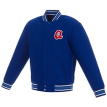 MLB Atlanta Braves Reversible Wool Jacket  Front Vintage Logos JH Royal - £110.08 GBP