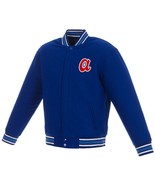 MLB Atlanta Braves Reversible Wool Jacket  Front Vintage Logos JH Royal - £110.93 GBP
