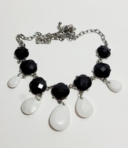 Vintage Costume Handmade Necklace Black White Tear Drop 12&quot; B65 - £16.90 GBP
