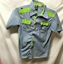 New York NY Enyce Boys Sz 12 Button Up Shirt Blue Green Animal Print Trim - $8.42