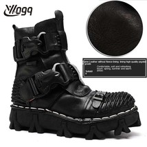 Platform Cow Genuine Leather Martens Boots New Red Ankle Boots Men Skull Gothic  - £168.45 GBP