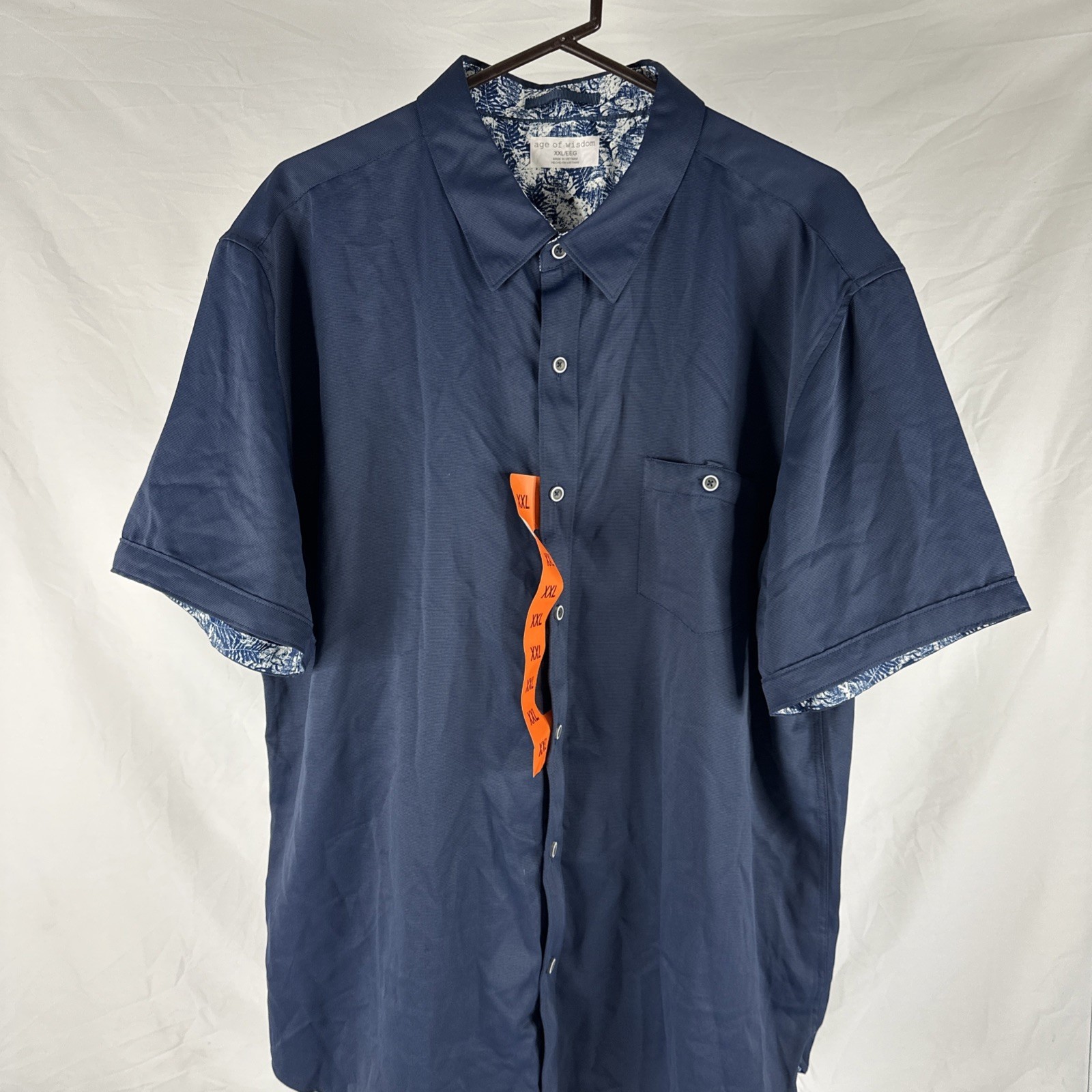 Age Of Wisdom Men’s Short Sleeve Button Shirt Cuff Sleeve Navy Blue 2XL - $17.72