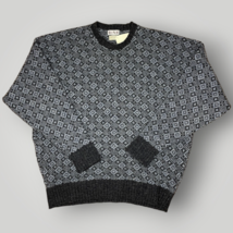 Vintage London Shop Shetland Wool Sweater Diamond Pattern Gray Crewneck XL - £57.06 GBP