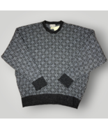 Vintage London Shop Shetland Wool Sweater Diamond Pattern Gray Crewneck XL - £57.08 GBP
