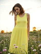 Women Dress Longyuan Women Sleeveless Dress Size Medium Yellow - $15.12