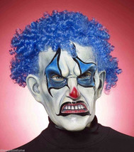 Evil Psycho Blue Clown w/ Curly Hair Mask Adult Halloween Costume Accessory - £22.05 GBP
