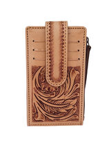 Western Tan Floral Leather Multi Card Organizer Slim Bifold Zipper Coin ... - $26.72