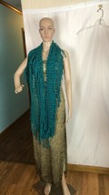 Teal Colored Infinity Scarf Loose Diamond Knit Pattern - £14.77 GBP