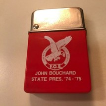 Vtg Flip Top Lighter Stainless John Bouchard State President 1974-75 Mi F.O.E.  - £45.04 GBP