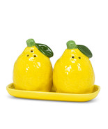 Lemon Salt Pepper Shakers on Tray Ceramic 5&quot; Long Yellow Realistic Brigh... - £19.46 GBP