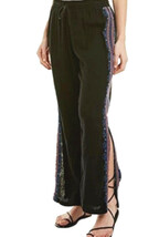 $205 Johnny Was Dani Side Slt Pants X Small Black Bold Embroidery Drawst... - $137.61