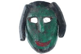 Vintage Mexican Green Face Devil dance mask - £194.62 GBP