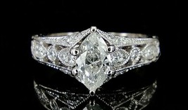 Filigree Engagement Ring 2.55Ct Marquise Simulated Diamond 925 Silver Size 6.5 - £113.58 GBP