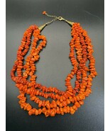 Faux Coral  Red &amp; Orange 4 Strand Beaded Necklace. 17” Gold tone Cone Ends - €9,93 EUR