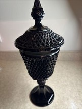 Black Tiara Indiana Glass Diamond Point Apothecary Candy Jar Vintage 1960s 16&quot; - £58.81 GBP