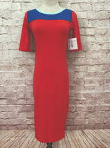 LuLaRoe JULIA Block Dress Midi Length Red Blue Color Block Stretch Size XXS - $20.80