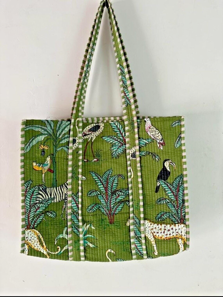 Quilted Cotton Reversible Tote Bag Eco friendly Large Grocery Shopping Beach Bag