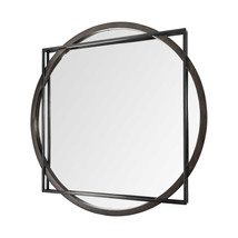 46&quot; Round on Square Black Wood And Metal Frame Wall Mirror - $715.55