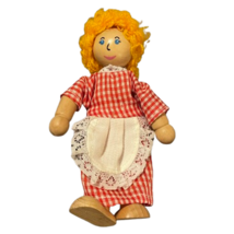 Vintage Wooden Doll with Red Gingham Dress &amp; Lace Apron - 5&quot; - $12.86