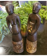 African Carved wood Statues fertility couple Man and pregnant woman art - $32.73