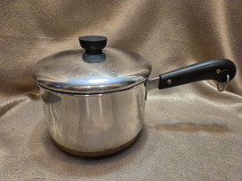 Vintage Revere Ware 3 Quart Saucepan Pan Pot Copper Bottom Double Circle w/ Lid - £23.38 GBP