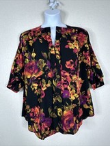 Covington Womens Plus Size 3X Floral V-neck Button-Up Blouse Elbow Sleeve - £13.82 GBP