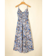 Blue Paisley Print Twist Detail Smocked Back Spaghetti Straps Long Dress - $38.74 CAD