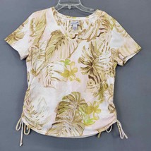 Caribbean Joe Womens Shirt Size M Cream Stretch Beachy Palm Classic Short Sleeve - £8.42 GBP