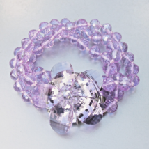 Hand Knotted Vintage 3 Strand Purple Crystal Bead Bracelet, Lg Flower Clasp - $24.74