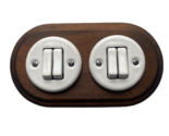 Wooden Porcelain Switch Double 2 Gang Two-Way Dark Brown White Diameter 7&quot; - $51.04