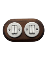 Wooden Porcelain Switch Double 2 Gang Two-Way Dark Brown White Diameter 7&quot; - £40.44 GBP