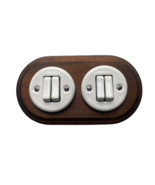Wooden Porcelain Switch Double 2 Gang Two-Way Dark Brown White Diameter 7&quot; - £40.67 GBP