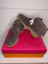 Kate Spade Suede Bitsy Fringe Ankle Boots Booties SZ 7.5 Shoes Charcoal NIB - £79.12 GBP