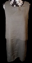 Lungo L’arno Dress Size M Linen Italy Pop Over Olive Green Sleeveless  - $26.72