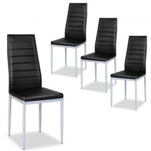 4 pcs PVC Leather Dining Side Chairs Elegant Design -Black - £107.50 GBP