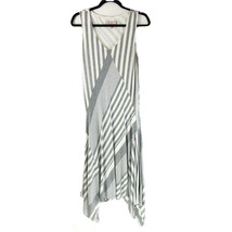 Laurie Felt Maxi Dress Asymmetric Hem Sleeveless Striped Gray White V Neck M - £15.13 GBP