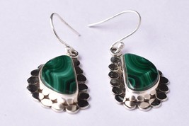 925 Argent Sterling Malachite Pierre Précieuse Main Pendantes Boucles Elle Gift - £25.78 GBP