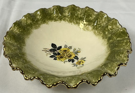 Vintage Green with Gold Trim Floral Ceramic Bowl/Plate 8” Signed Cindy H 1984 - £11.59 GBP