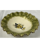 Vintage Green with Gold Trim Floral Ceramic Bowl/Plate 8” Signed Cindy H... - £10.89 GBP