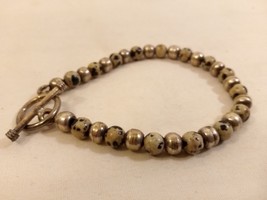 Vintage Sterling Silver and Brown/ Black Marbled Beads Bracelet 1980&#39;s, 7&quot; - £31.03 GBP