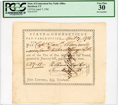 L27/12s April 17, 1783, CT Pay-Table Office, Hartford, CT PCGS VF30 (Can... - $121.25