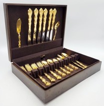 Vtg Set of 34 Pcs International Deep Golden Orleans Flatware Serving For 6 W/box - £166.27 GBP