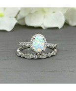 2.50Ct Oval Cut Opal &amp; Diamond Halo Wedding Bridal Ring Set 14K White Go... - $145.42 CAD