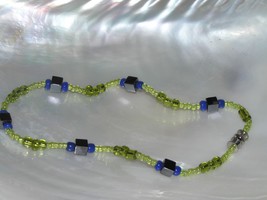 Estate Light Green with Blue Round &amp; Hematite Square Bead Anklet or Larg... - £6.05 GBP