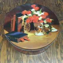 Vintage large round cookie tin with flowers and books design on lid cover  - $19.75